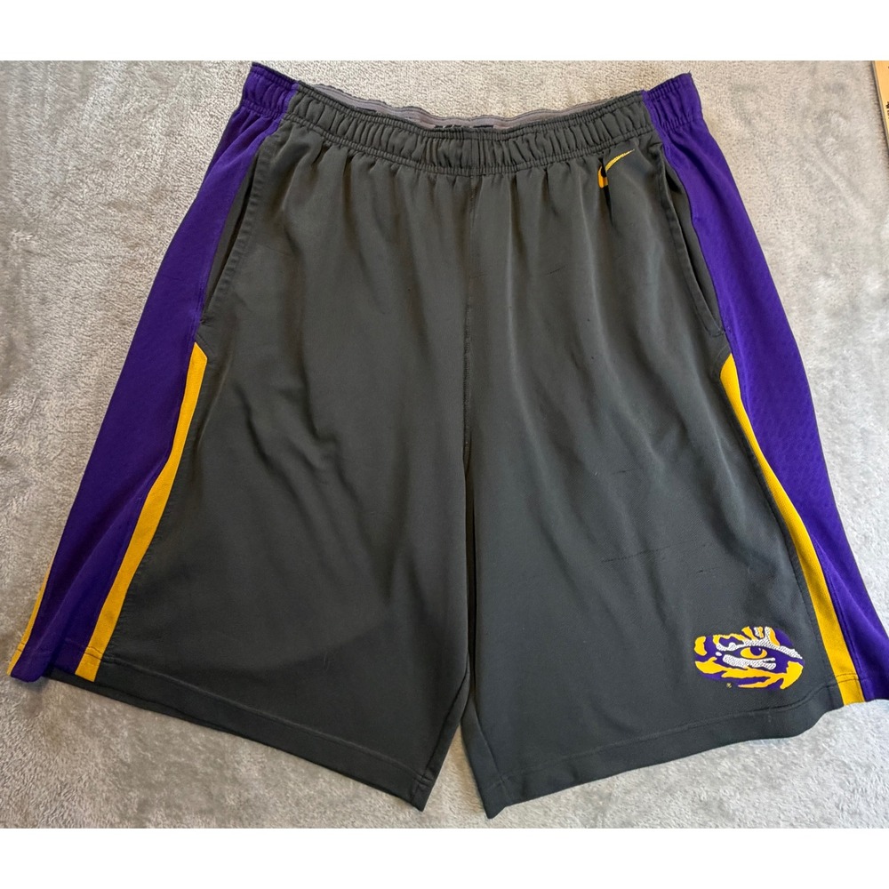 Nike LSU Tigers Basketball Shorts Mens XL Gray Purple Gold Dri-FIT Athletic